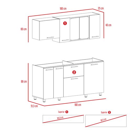 Cocina 180 Linar RTA Blanco + Cemento