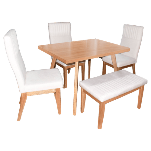 Juego de comedor 4 puestos banca Jero beige