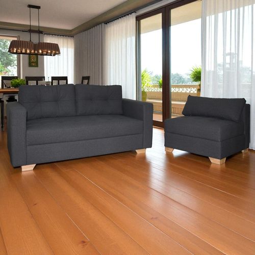 Sofa Hari 2 puestos con poltrona en sintético, gris