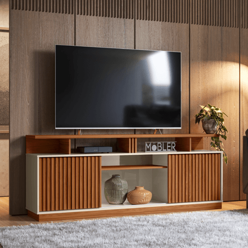 Mesa de TV Orlando Natural y blanco