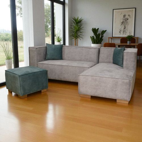 Modular Mosul Con Puff Tela /gris Claro