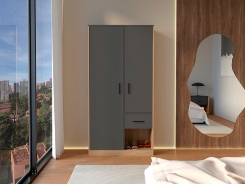 Armario Girona 2 180x90x48.8 RTA Plomo + Fresno Europeo
