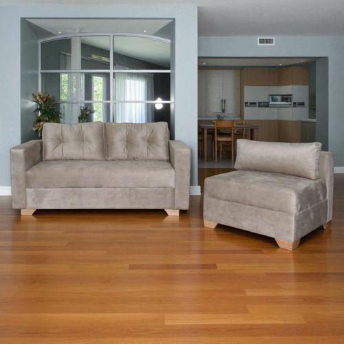 Sofá 2 Puestos Hari Tela Beige-con Poltrona