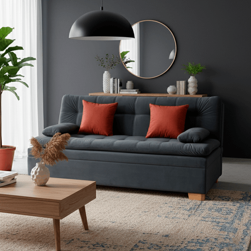 Sofá cama Andalucía con Baúl en tela, plomo