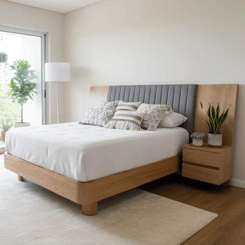 Cama 140 Asturias C/mesas De Noche /gris