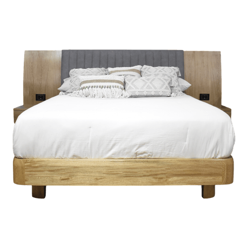 Cama 140 Asturias C/mesas De Noche /gris