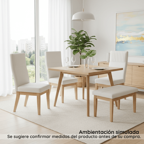 Juego de comedor 4 puestos banca Jero beige