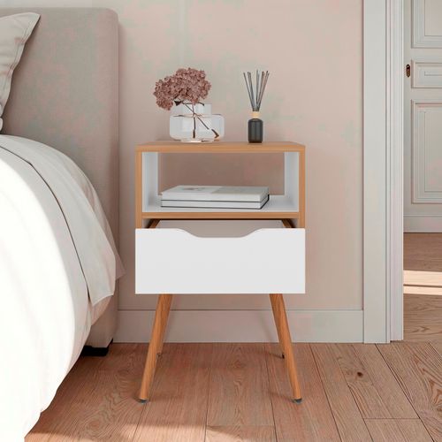 Mesa de Noche Otom 1Cajon RTA Fresno blanco