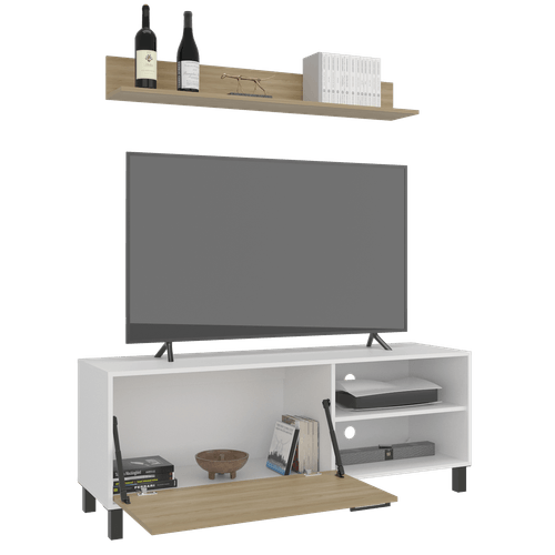 Rack Tv Bryce 55" + Repisa 53X140X40 RTA Blanco Fresno