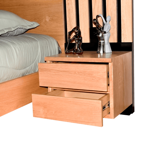 Cama Queen Osaka 160x190cm con nocheros incorporados en madera natural negra